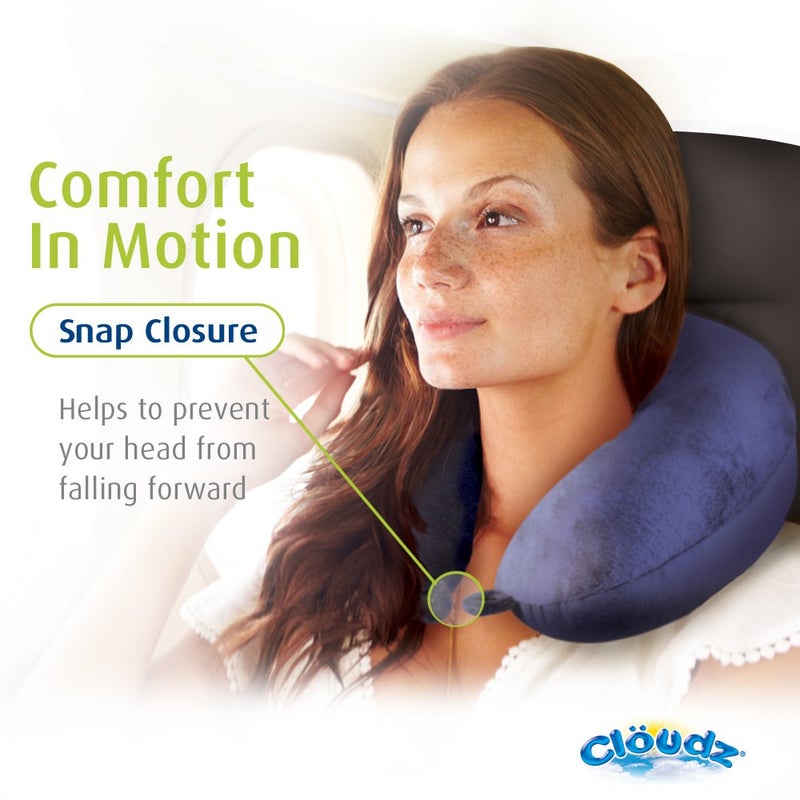 Cloudz Dual Comfort Microbead Airplane Travel Neck Pillow. Super Soft Cozy Plush Fabric on One Side, Cool Relaxing Spandex on The Other! Customize Your Comfort and Support at Home or On The Go!- Blue - Image 4